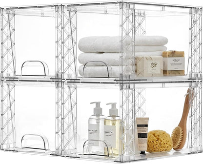 Bathroom Organizers and Storage Boxes 4pack, 7in Stackable Storage Drawers Plastic Simply Assembled Containers Bins Suitable for Cosmetics, Bathroom, Kitchen, Cabinets, and Snack Storage Boxes