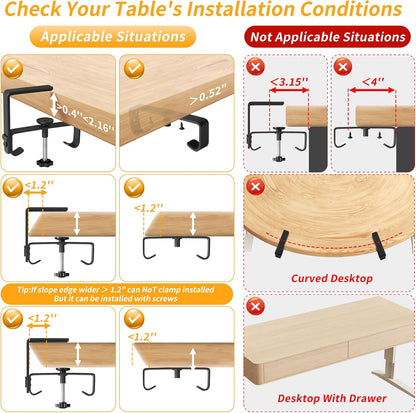 Under Desk Cable Management Tray with Clamp, No Drill 36" Cord Organizer for Desk, Desk Cable Management Fabric Tray for Standing Desks, Ideal for Home & Office - White