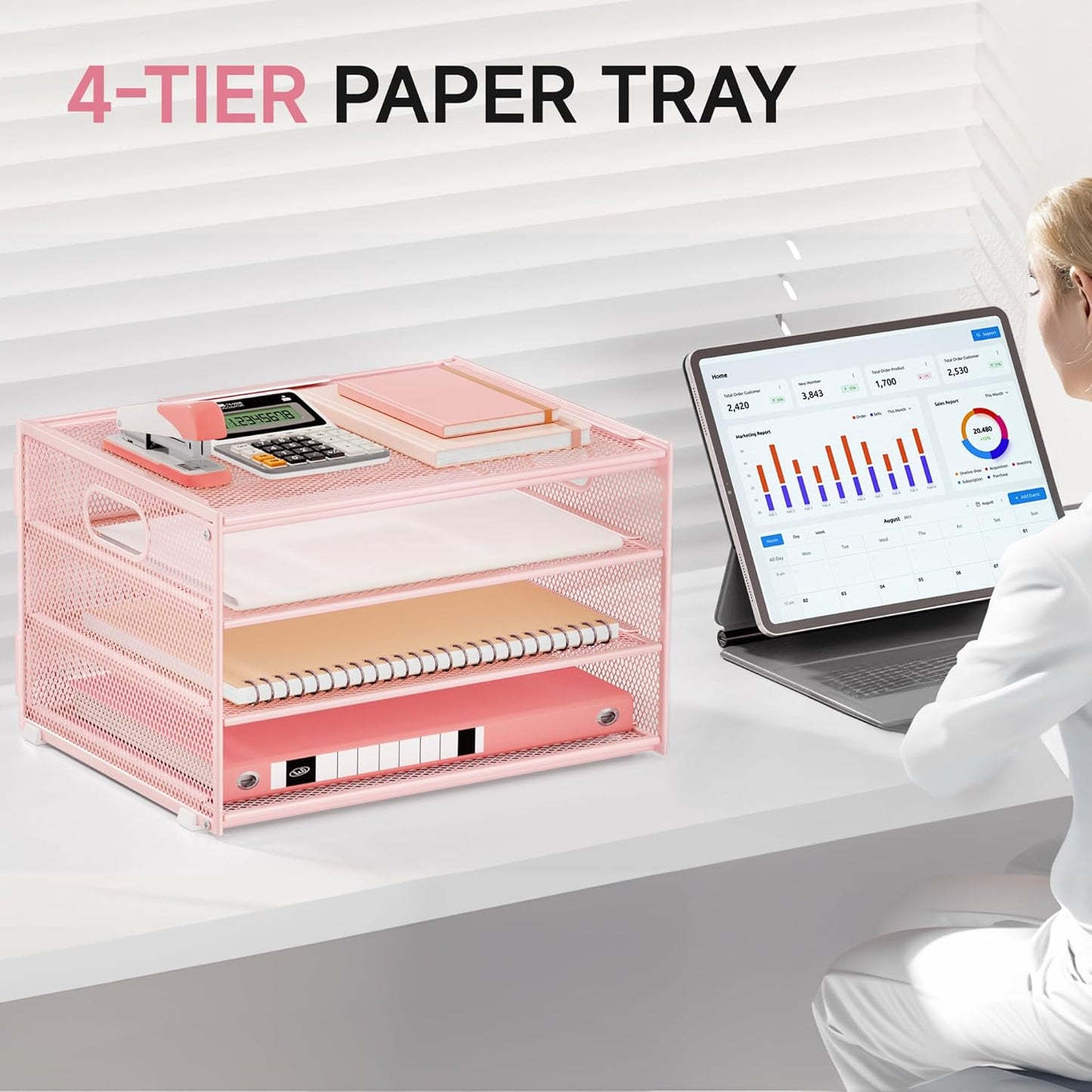 Lavatino 3-Tier Letter Tray Desk Paper Organizer – Black Mesh Metal File Tray Organizer for Desk, Office Supplies & Home Organization | Fits A4/Letter Paper, Mail, Magazines and Office Accessories