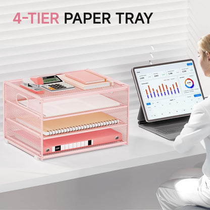 Lavatino 3-Tier Letter Tray Desk Paper Organizer – Black Mesh Metal File Tray Organizer for Desk, Office Supplies & Home Organization | Fits A4/Letter Paper, Mail, Magazines and Office Accessories