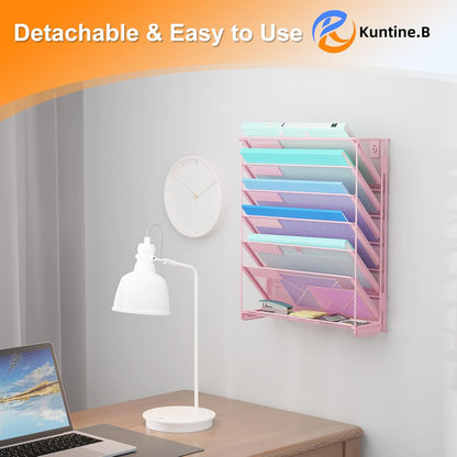 Kuntine.B Wall File Organizer Office Hanging Magazine Holder Wall File Organizer for Office Home (Black, 5 Tier)
