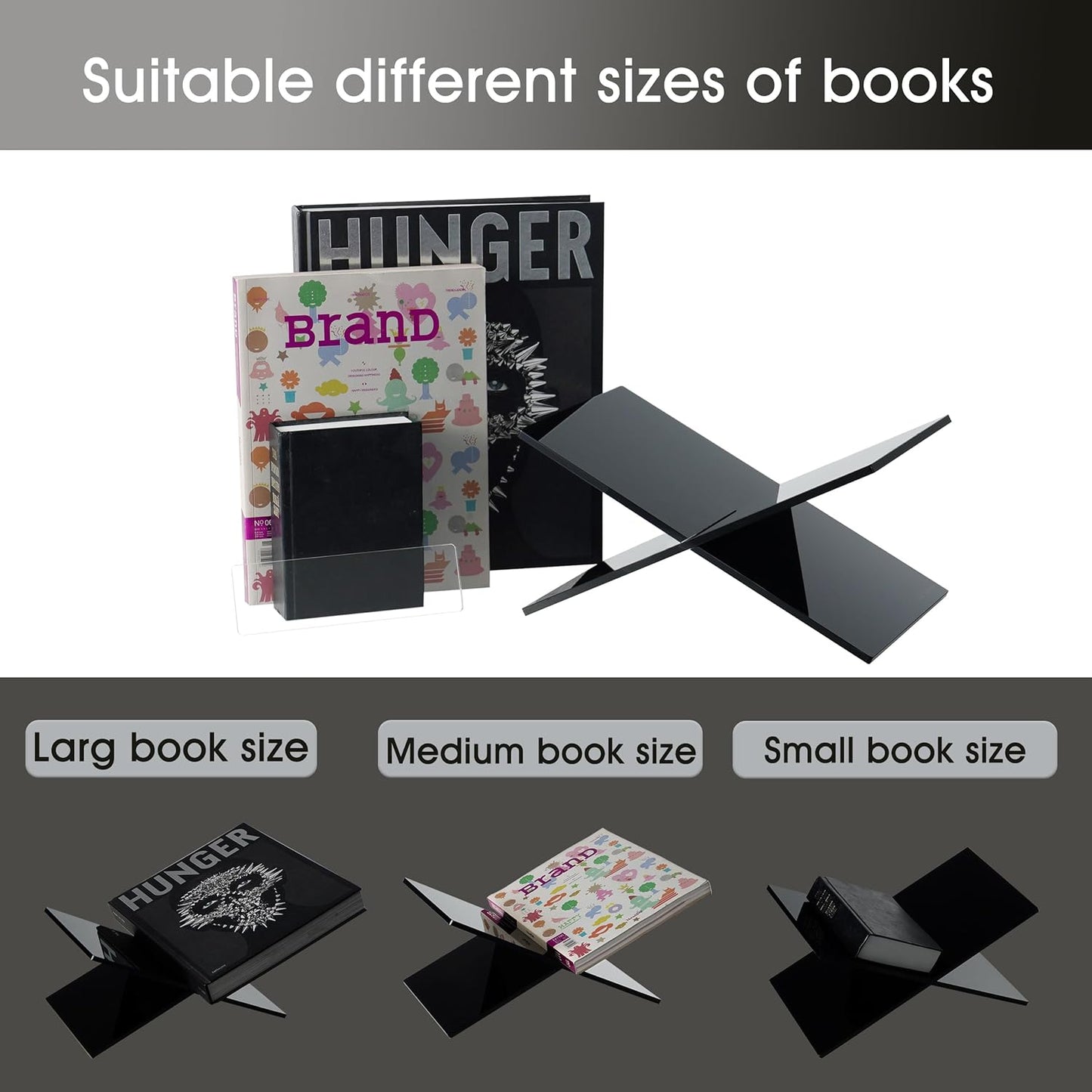 Large Clear Acrylic Book Stand - Perfect for Displaying Open Books on Your Coffee Table - Ideal for Bibles, Cook Book, Guest Books, Magazines, with a Lucite Paperweight(Marble Pattern)