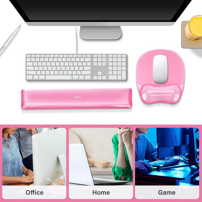 MOSISO Gel Wrist Rest Support for Mouse Pad&Keyboard Set, Irregular Oval Ergonomic Mousepad Keyboard Pad Non-Slip Base Home/Office Pain Relief&Cooling Gel Easy Typing Pad for Computer Laptop, Pink