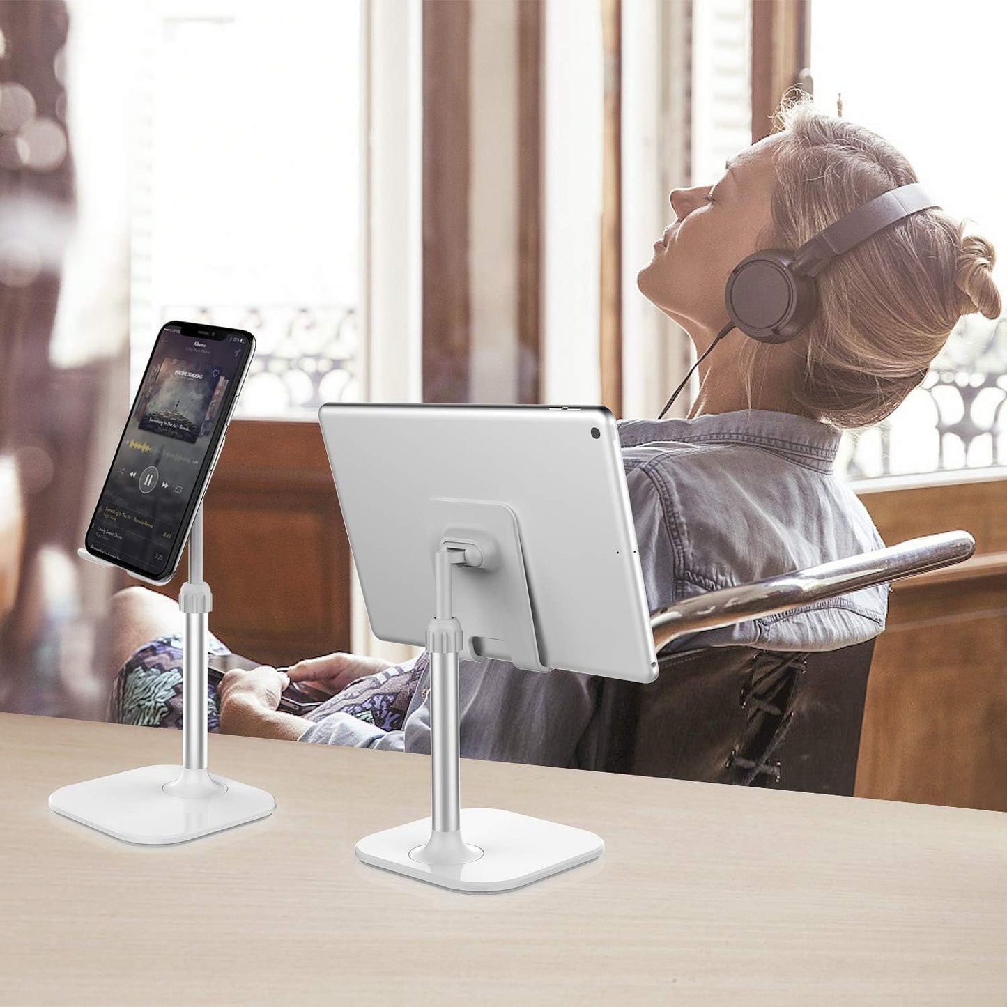 Doboli Cell Phone Stand, Phone Stand for Desk, Phone Holder Stand Compatible with iPhone and All Mobile Phones Tablet, Gifts for Adults Women Men Mom Wife, Black