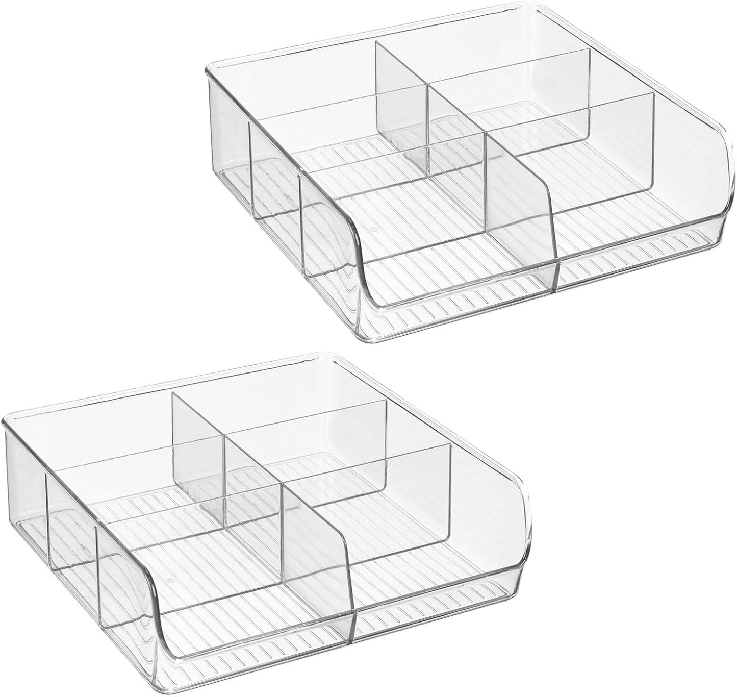 mDesign Plastic Home Office Wide Bin Organizer with 6 Compartments for Cabinets, Closets, Drawers, Desks, Tables, Workspace - Staple, Notepad, Paperclip Holder - Ligne Collection - 2 Pack - Clear