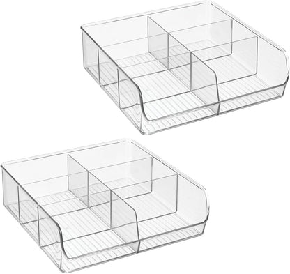 mDesign Plastic Home Office Wide Bin Organizer with 6 Compartments for Cabinets, Closets, Drawers, Desks, Tables, Workspace - Staple, Notepad, Paperclip Holder - Ligne Collection - 2 Pack - Clear