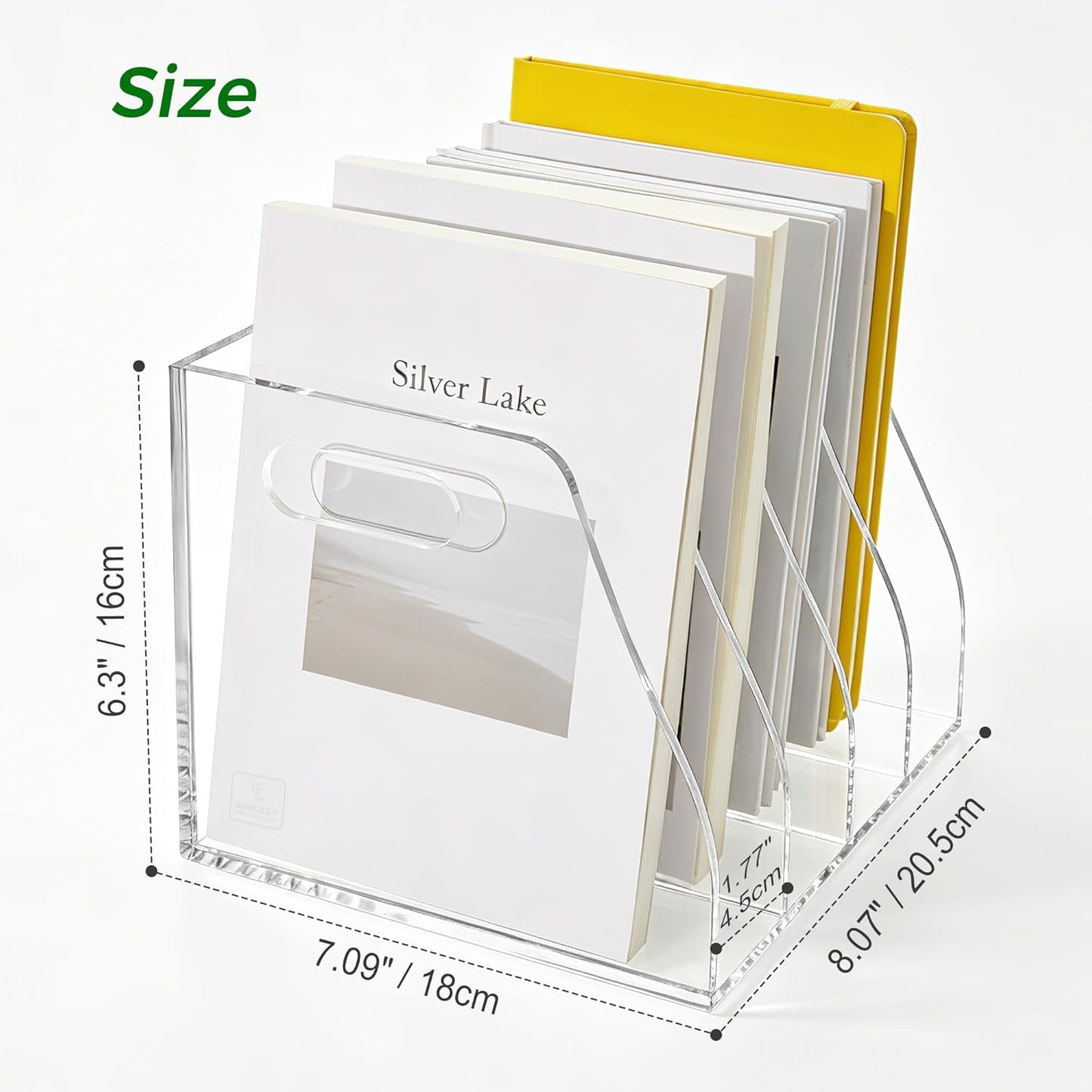 Acrylic Magazine File Holder, 4 Vertical Compartments Desk Document Sorter Organizer, Clear Folder Rack Binder for Office/Home/Classroom, for Documents, Tablet, Magazines, Books & Accessories