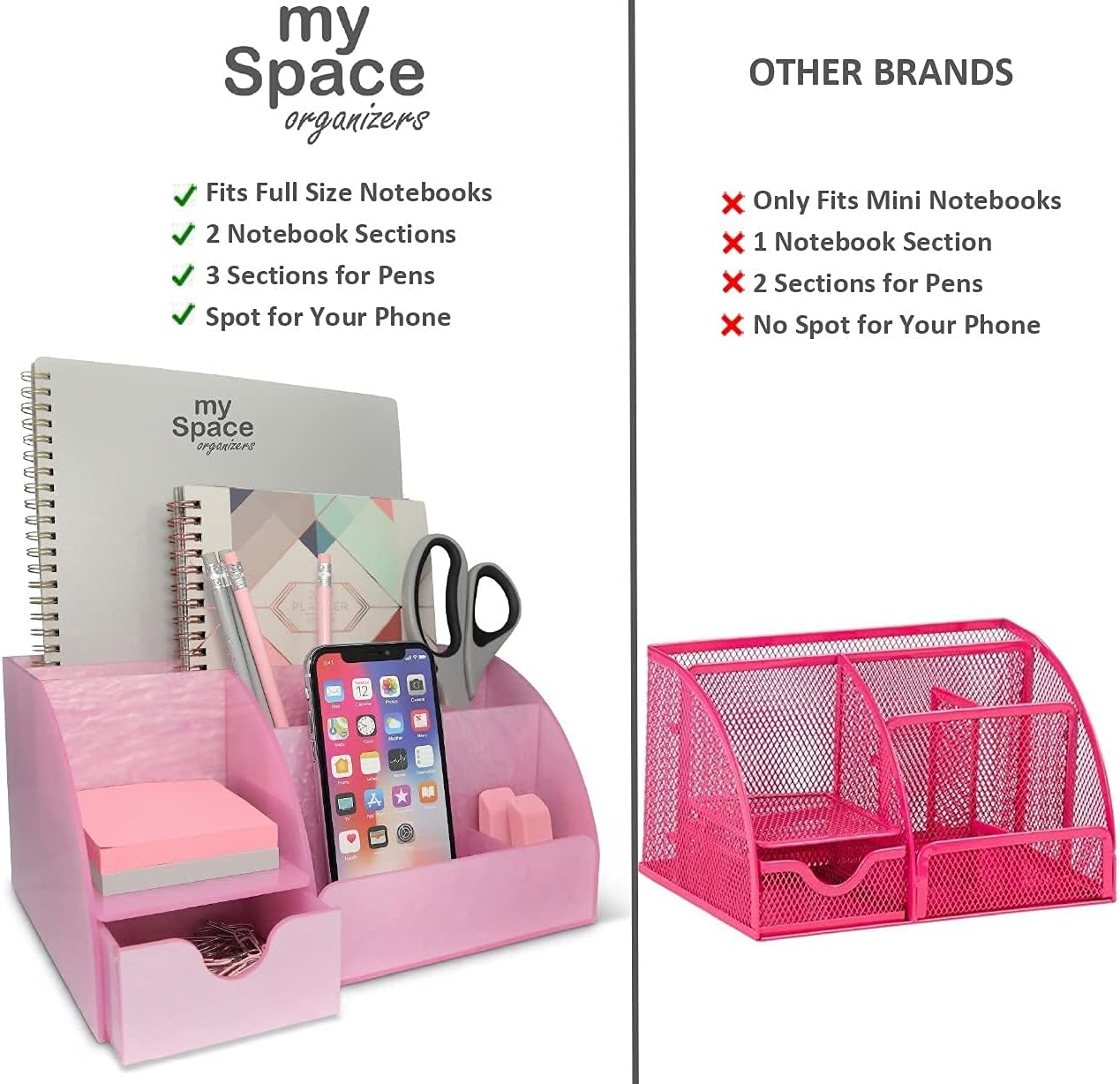 My Space Organizers Clear Acrylic Desk Oganizer, 9 Compartments, Office Supplies and Desk Accessories Organizer, Home Decor Desktop Organizer (Clear)