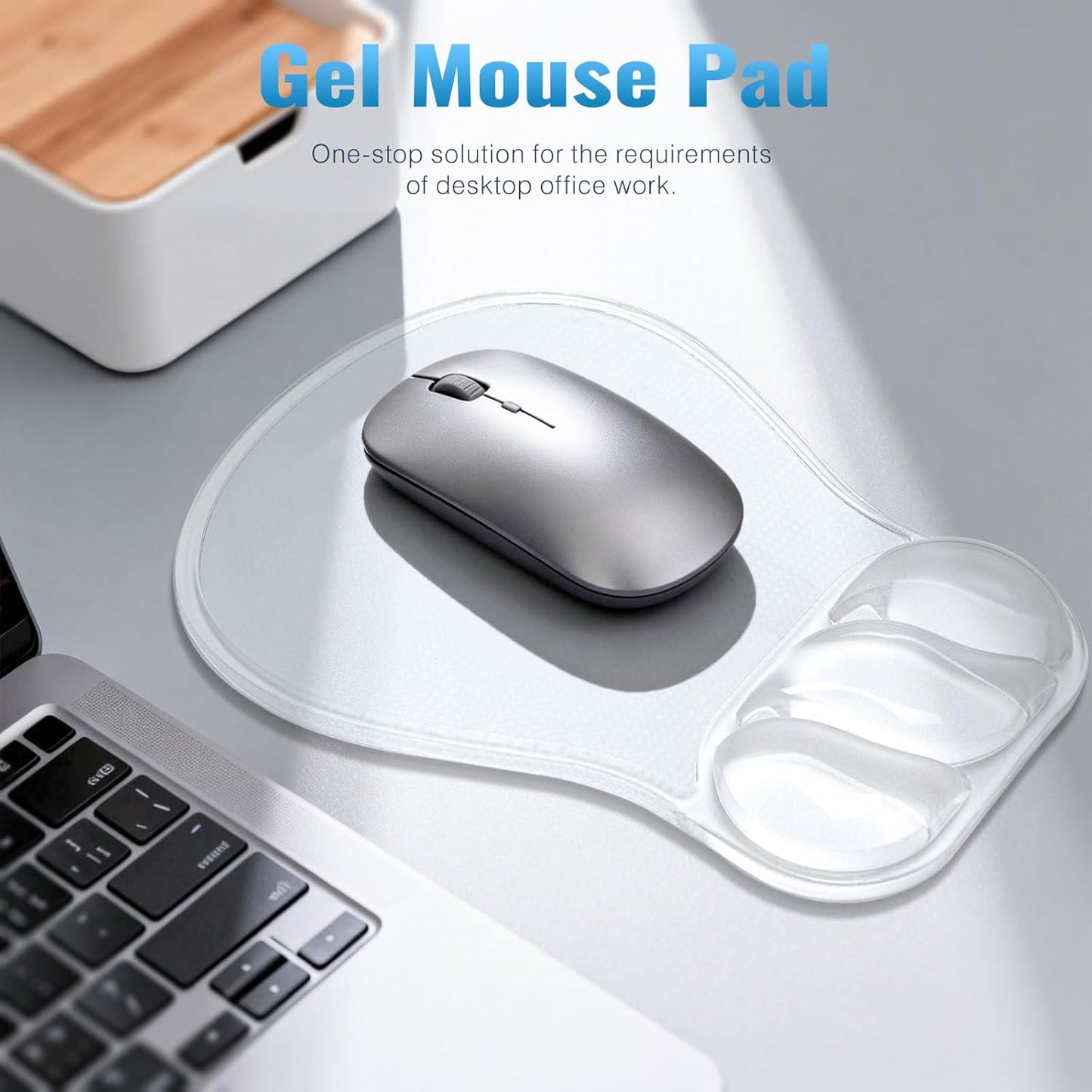 Ospelelf Mouse Pad with Wrist Rest Set Gel Ergonomic Keyboard Wrist Support Anti-Slip Rubber Bottom Office Women Desk Accessories for Computer, Laptop and Gaming, Black and Grey