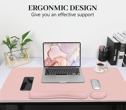 Mouse Pad and Keyboard Wrist Rest, 3-in-1 Large Keyboard and Mouse Pad Set, Ergonomic Wrist Rest for Computer Keyboards, Non-Slip Desk Mat Protector for Women (Purple Pink, 31.5" X 15.7")