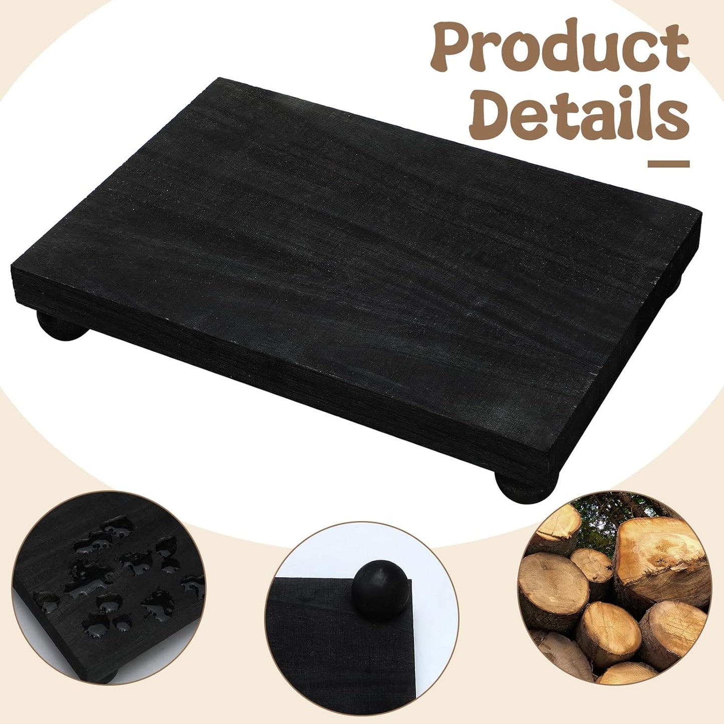 Amyhill Wood Pedestal Stand Kitchen Soap Tray Farmhouse Wooden Riser Stand for Kitchen Bathroom Counter Table Decor Plant Candle Vases Display(Classic,Black,9 x 6 Inch)