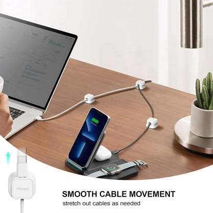 6 Pack Magnetic Cable Clip Organizer Cord Holder, Picozon Adhesive Cable Management, Wire Phone USB Charger Cable Holder, Keeper Organizer for Office Home Desktop Table - White