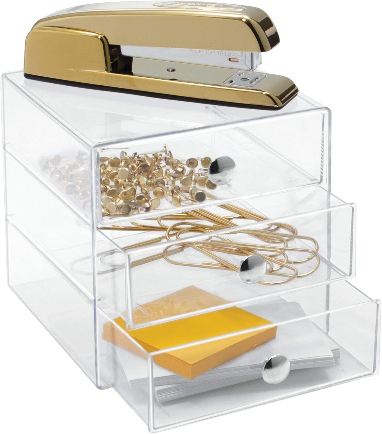 iDesign 3-Drawer Plastic Vanity Organizer, Compact Storage Organization Drawers Set for Cosmetics, Dental Supplies, Hair Care, Bathroom, Dorm, Desk, Countertop, Office, 6.5" x 6.5" x 6.5", White