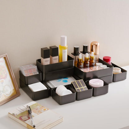 11-Piece Stackable Drawer Organizer Set, Multi-size Desk Drawer Organizer Trays Vanity Storage Bins for Storing Makeup, Stationery, Utensils in Bathroom Dresser, Office and Kitchen