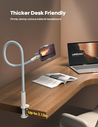 Lamicall Gooseneck Phone Holder Bed - [Nylon Braided] Flexible Arm, 38inch Overall Length, 360 Adjustable Clamp Clip, Overhead Cell Phone Mount Stand for Bed, Desk, 4-7” Cellphone, Gifts