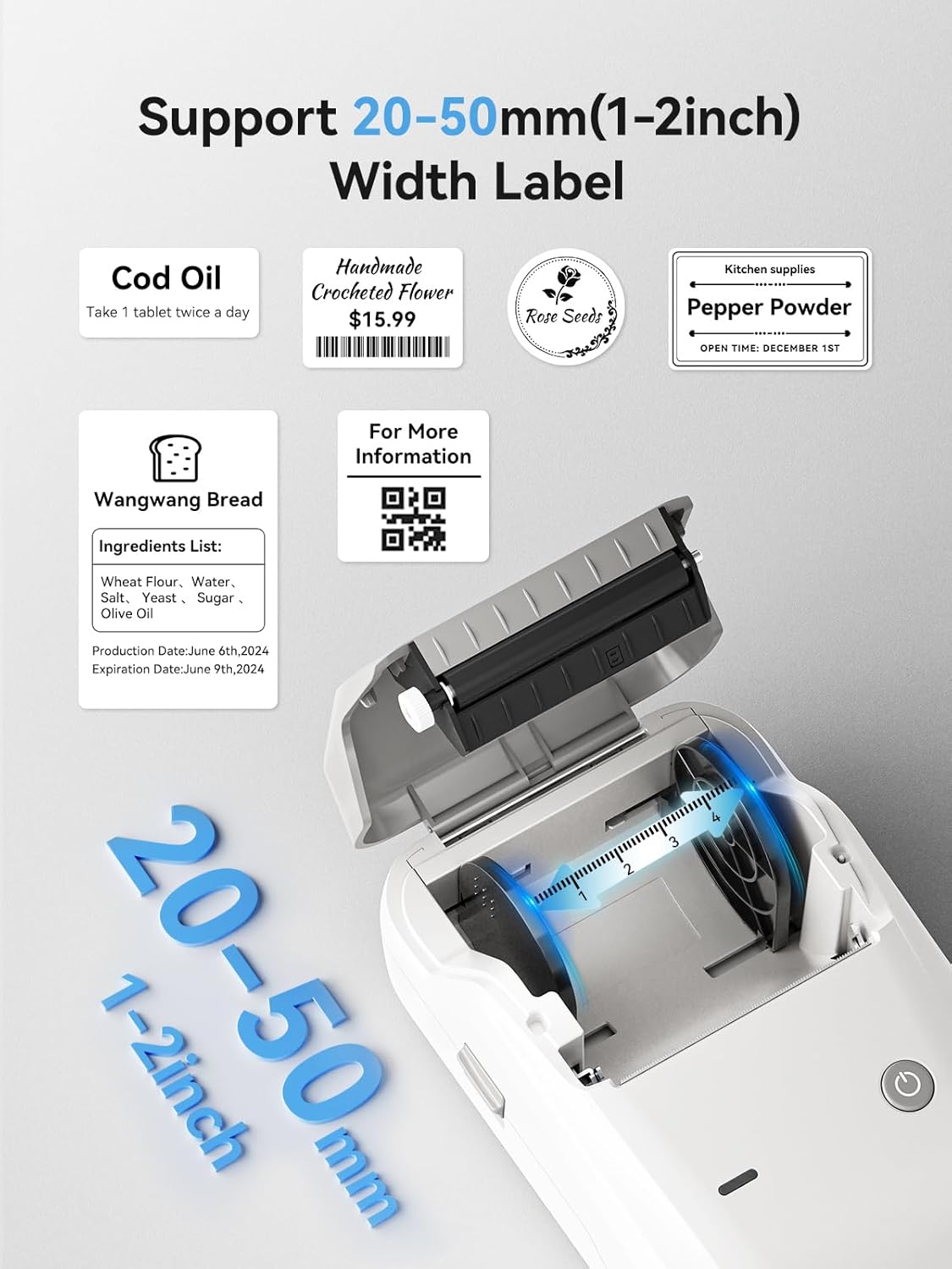 NIIMBOT B1 Label Maker Machine with Tape, 2 Inch Portable Label Printer, Bluetooth Thermal Label Printer with Multiple Templates for Small Business,Office,Home,School (Blue, 1 Printer+1 Roll Label)