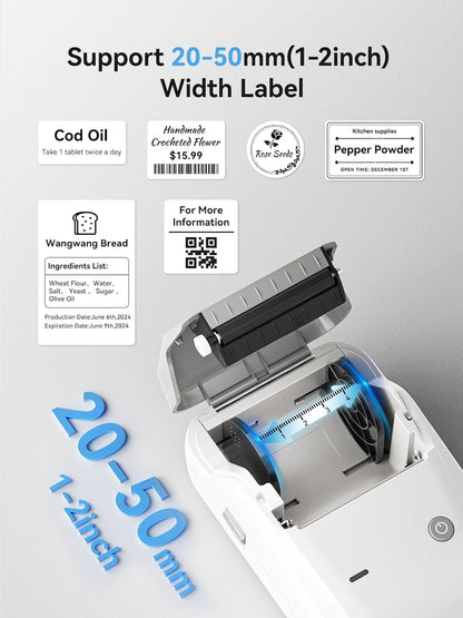 NIIMBOT B1 Label Maker Machine with Tape, 2 Inch Portable Label Printer, Bluetooth Thermal Label Printer with Multiple Templates for Small Business,Office,Home,School (Blue, 1 Printer+1 Roll Label)