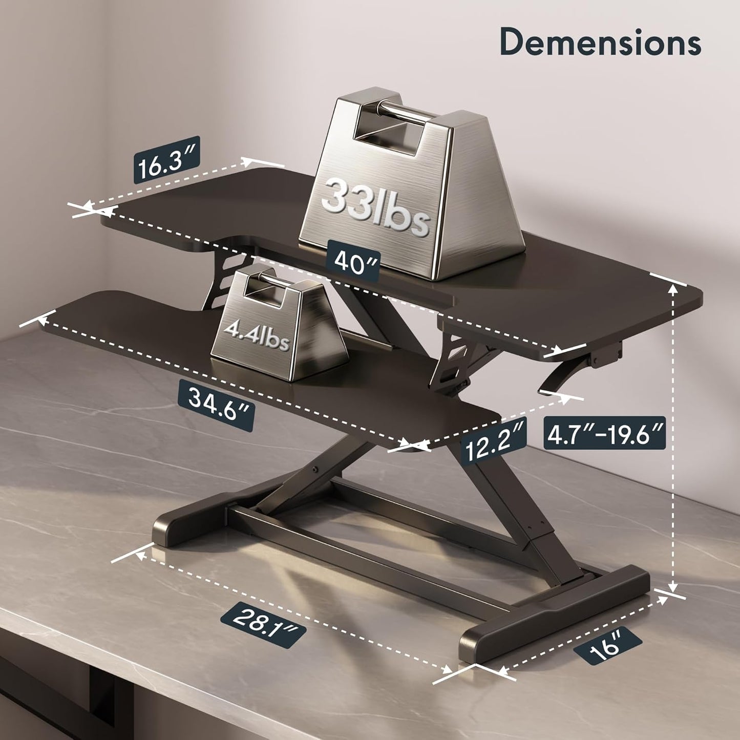 FLEXISPOT Standing Desk Converter 28" Desk Riser for Small Spaces, Compact Desktop Riser Sit Stand Computer Workstation, Stand Up Desk Converter for Laptop & Single Monitor, Black