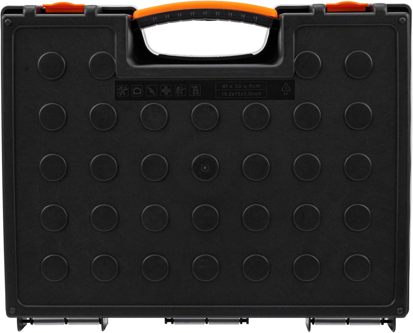 Amazon Basics 19-Removable Compartment Small Parts Organizer, Portable Hardware Storage Box with Customizable Compartments, Black, Orange, 16.5 x 13.2 x 2.4 inches