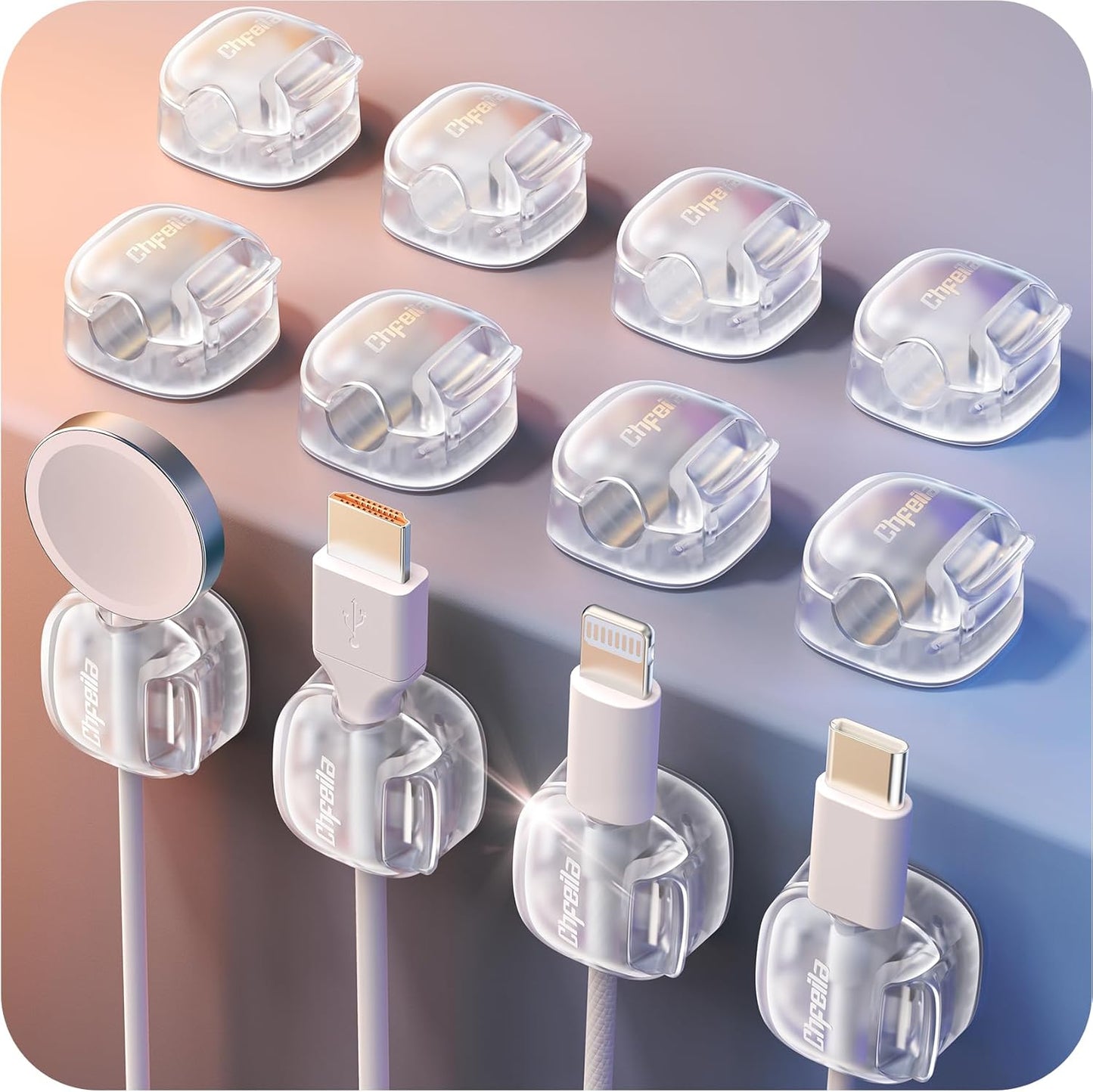 Cable Clips,8 Pack Cord Holder Cord Organizer [1s Lock & Strongest Adhesive] Spring Cord Clips Phone Charger Wire Desk Cable Management Nightstand Home Office School Decor Women Cute Desk Accessories