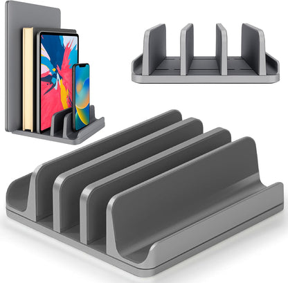 Elestoria 5- Slot Vertical Laptop Stand - Aluminum Laptop Stand Vertical for Desk - Fits MacBook Pro/Air, Surface, Mobiles & Gaming Laptops up to 17.3" - Heavy Duty Laptop Holder for Desk - (Black)