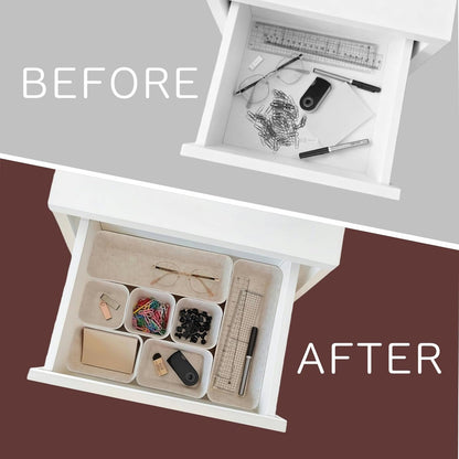 16-Piece Felt Drawer Organizer Set in 4-Sizes, Made from Eco-Friendly Material for Vanity, Makeup, Desk, Office, Kitchen, and Nightstand, Oatmeal