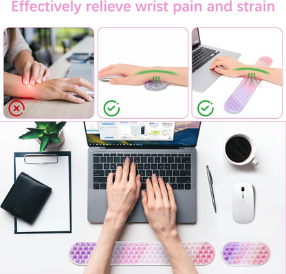 MEGREZ Clear Gel Wrist Rest for Keyboard and Mouse, Cute Crystal Gel WristRest, Ergonomic Wrist Rest Set, Cloud Wrist Rest Keyboard, Pink