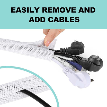AGPTEK White Cable Sleeve, 2 Pack 5ft - 1.2 Inch Cable Management, Desk Cord Cover Organizer Wire Hider for Computer TV Wire Loom Tubing, Pet Proof Cord Protector from Cat Dog Chewing, White