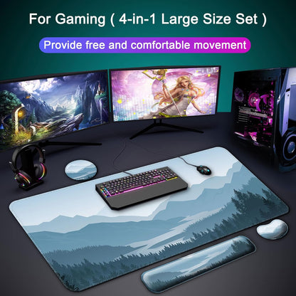 Keyboard Wrist Rest + Mouse Pad with Wrist Support + Desk Mat + Coaster 4 in 1 Set, XXL Large Gaming Mousepad Cute Ergonomic Mouse Pads for Desk Computer Laptop Office Decor-Beach