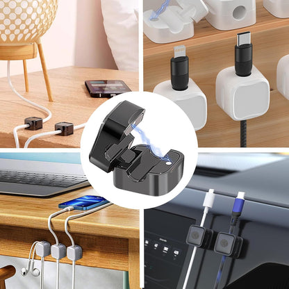 IFNOW 6 Pack Magnetic Cable Clips for Nightstand Black and White Self Adhesive Cord Holder Adjustable Clip for Desk, Nightstand, Phone Charger, Computer, Home, Office, Car