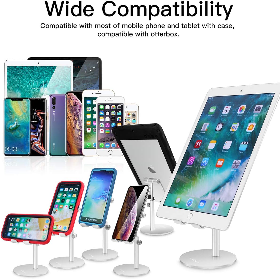 AICase Telescopic Adjustable iPad Holder,Universal Multi Angle Aluminum Stand Compatible with iPhone Smart Cell Phone/Tablet/iPad(4-13 inch), Silver
