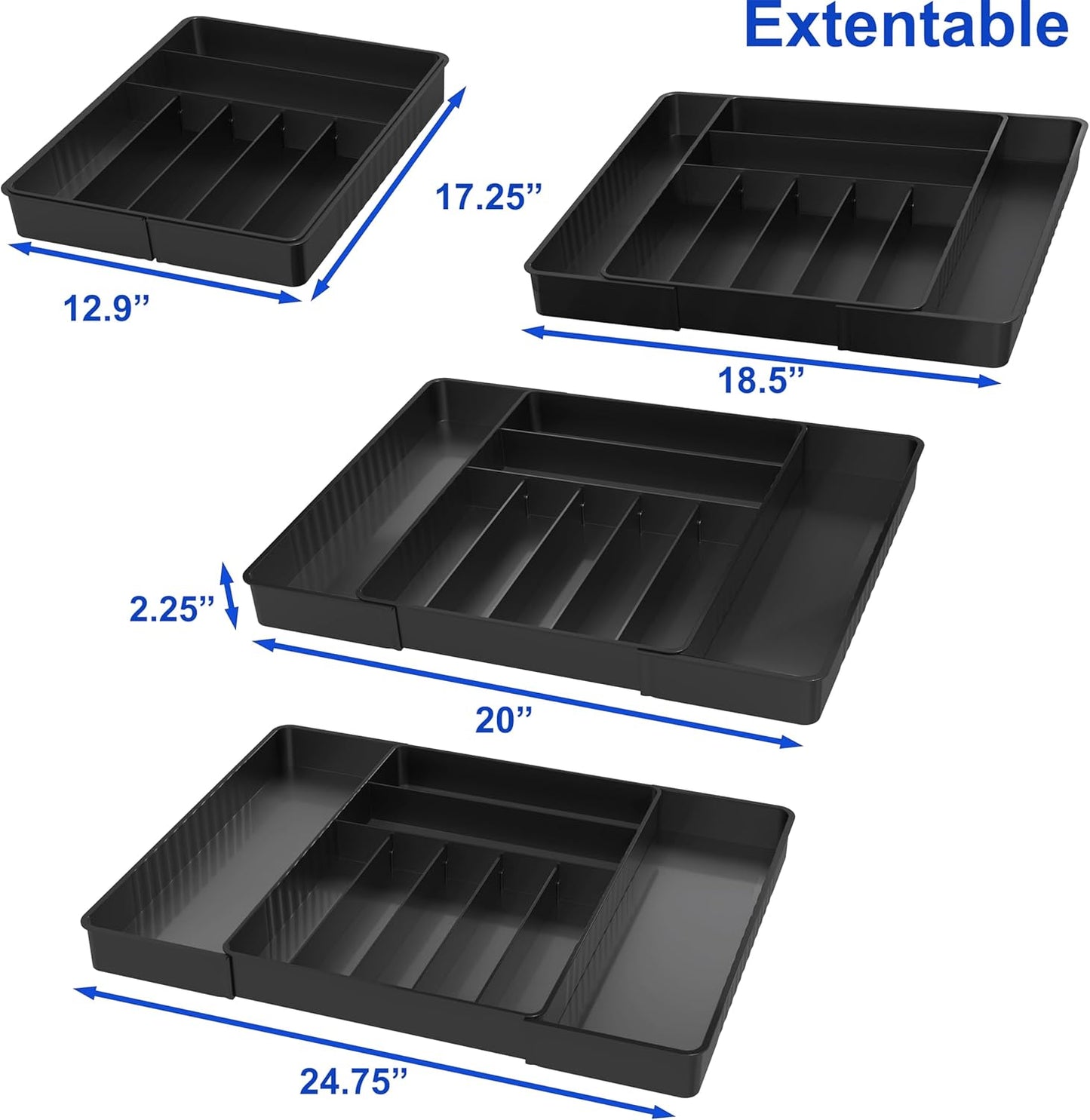 Simple Houseware Expandable & Adjustable Cutlery Drawer Organizer - Large Utensil and Flatware Tray for Kitchen Drawers, White