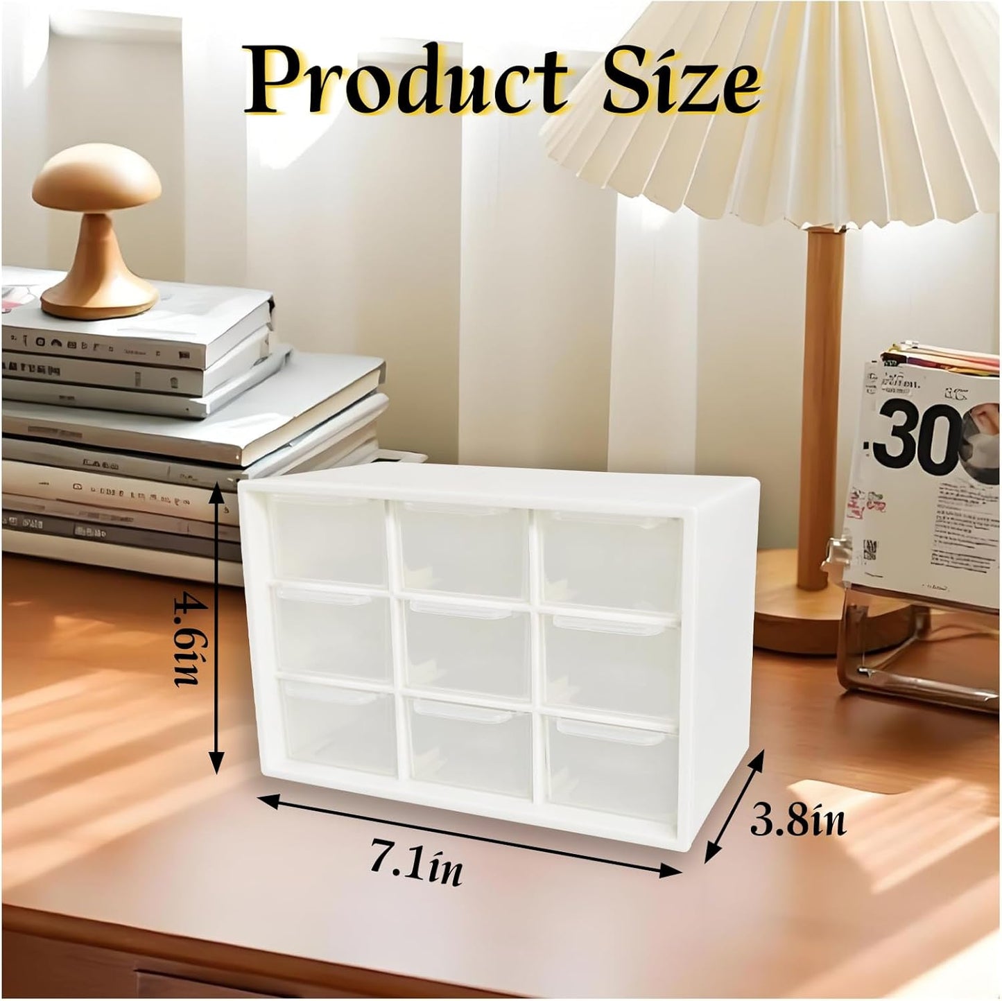 Small Drawer Organizer for Desk, 7.1" x 3.8" x 4.6" Mini Desktop Drawer Organizer with 9 Clear Drawers, Compact Craft & Office Supplies Organizer for Home School (Pink)