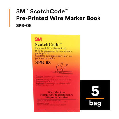 3M ScotchCode Pre-Printed Wire Marker Book SPB-03, Vinyl Coated, Black Printed Numbers (10) each 1–45, White Background Highlights Characters, 1 Book