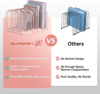 SUPEASY File Organizer for Desk, 5-Section Mesh Desk Organizer, Vertical File Holder Desktop Organizer File Sorter, File Folder Holder for Office Supplies, Black