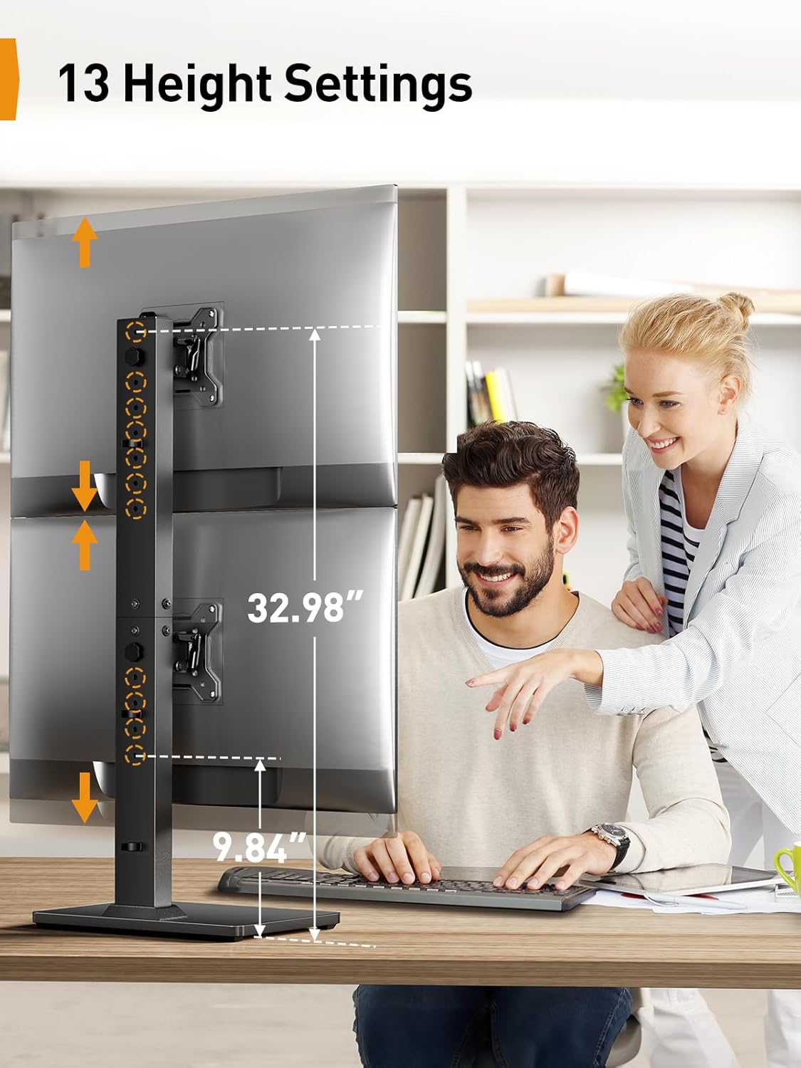 Perlegear Monitor Stand, Freestanding Monitor Mount for 13-34 inch Screens with 360 Degree Rotation, 5 Height Settings, Adjustable Desk Riser with Swivel and Tilt, Max VESA 100x100mm, PGTVS29