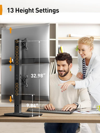 Perlegear Monitor Stand, Freestanding Monitor Mount for 13-34 inch Screens with 360 Degree Rotation, 5 Height Settings, Adjustable Desk Riser with Swivel and Tilt, Max VESA 100x100mm, PGTVS29