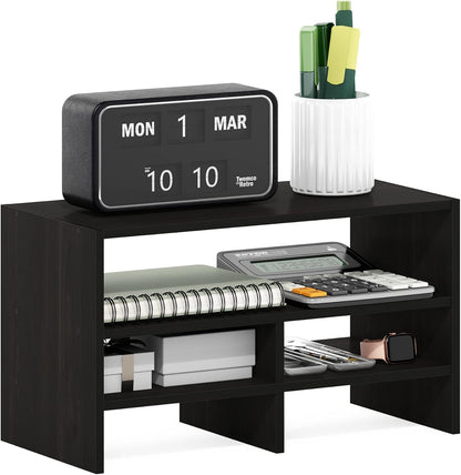 Furinno Classic Desk Organizers and Accessories, 2-Tier Monitor Riser, Office Organization, Desk Top Book Shelf, for Office Supplies, Office Desk Accessories, Dark Espresso
