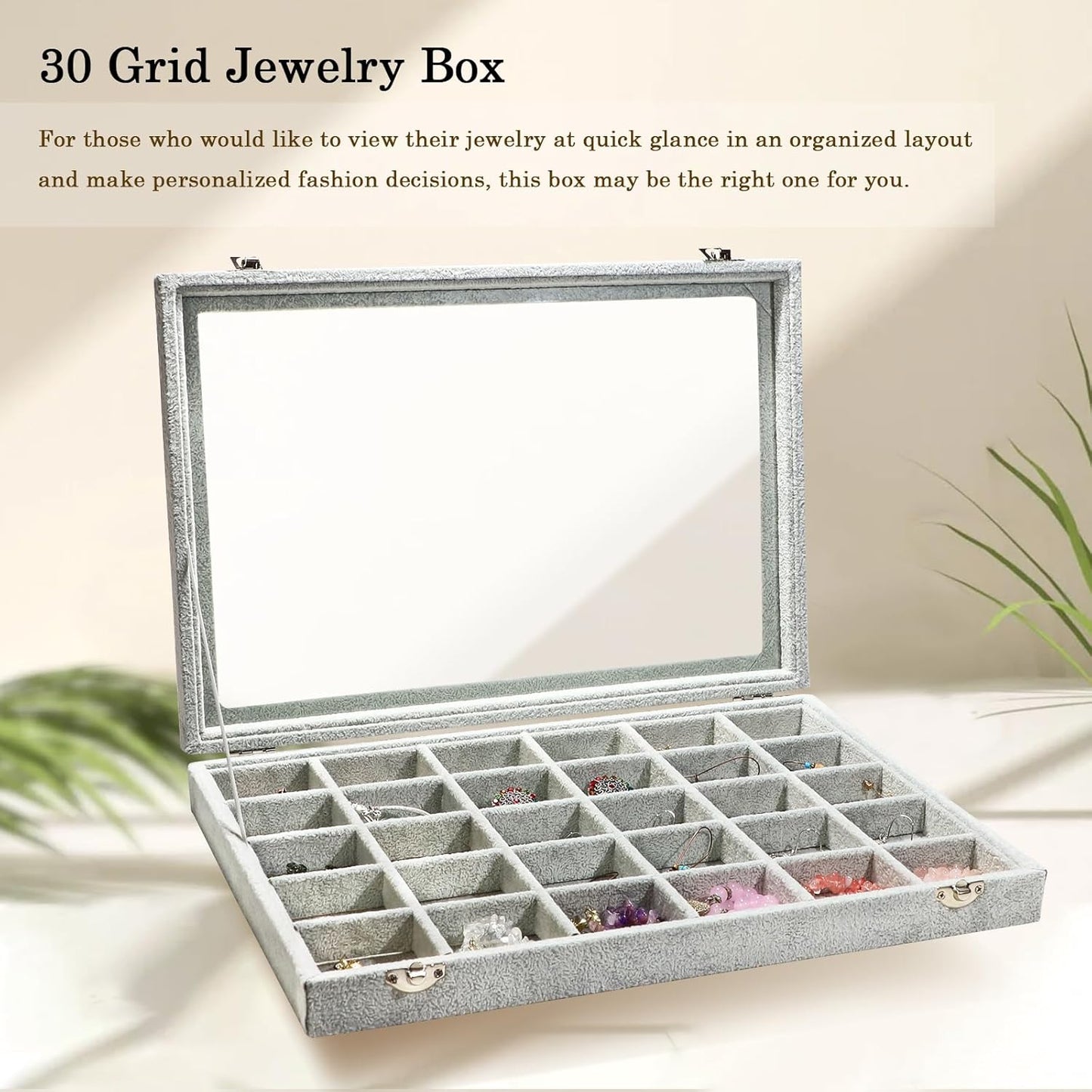 Stratalife Jewelry Organizer Bracelet Organizer Storage Box 12 Grid Stackable Jewelry Tray with Lid Velvet Jewelry Box for Drawer Necklace Bracelet Display Storage Organizer Box (Beige)