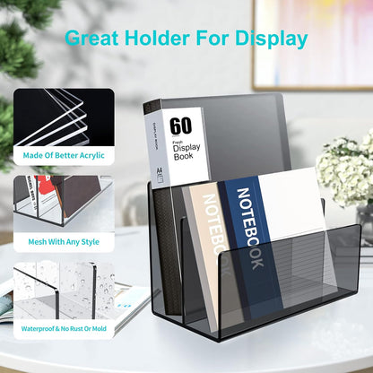 Boloyo Acrylic File Holder,1PC 2 Sections Clear File Organizer Mail Letter Sorter Desktop Folder Holder for Home Office School Envelope Bill Filling Paper Document