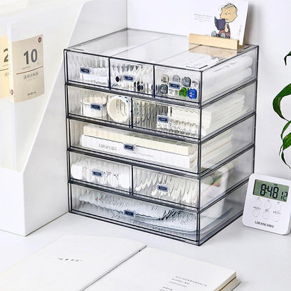 Desk Drawer Organizer, Stackable Plastic Storage Drawer, Grocery Organizer For Stationery/Office Supplies (Blue, 3 Compartment)