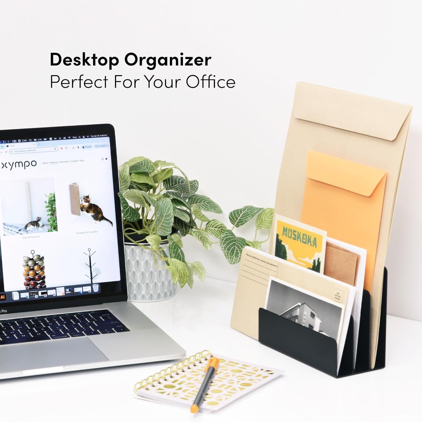 xympo Desktop Mail Organizer – 3-Slot Black Metal Letter Holder and Bill Sorter for Office and Home