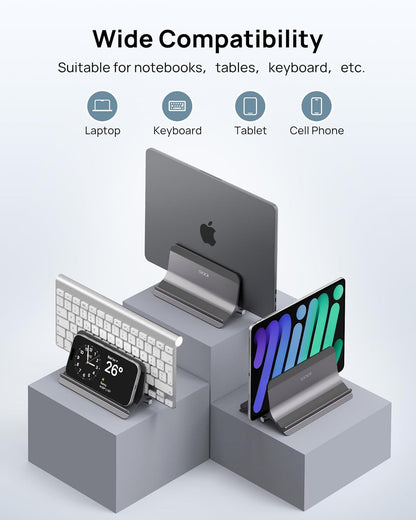 SODI Vertical Laptop Stand for Desk, Gravity Auto Lock MacBook Stand, Aluminum Laptop Holder Vertical Compatible with MacBook Pro, Air, Tablet, Space-Saving Organize Work & Home Office, Gray