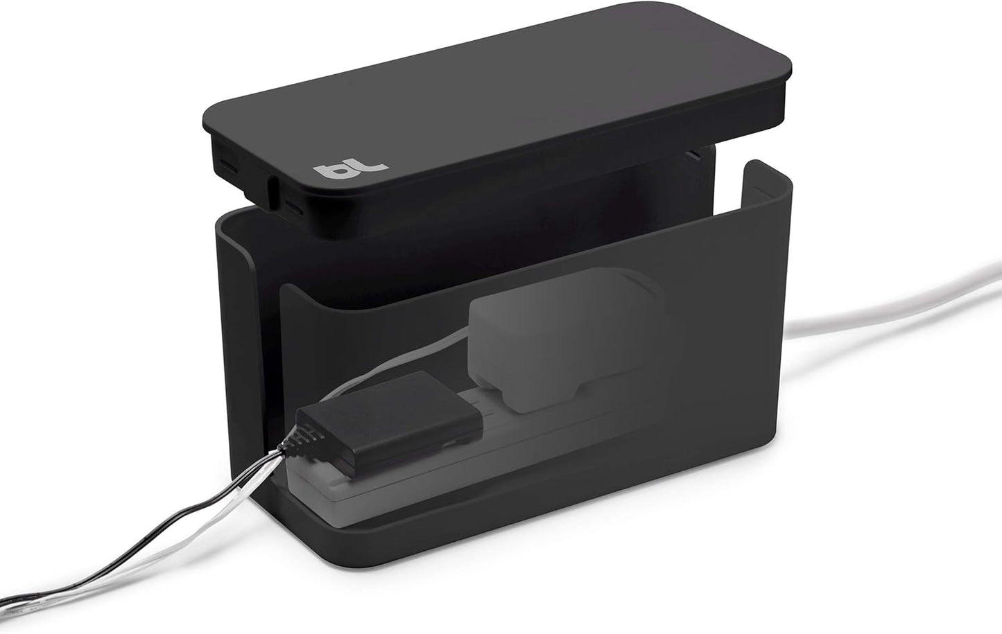 Bluelounge CableBox Mini Cable Management with Small Surge Protector, Black (CBM-BL)