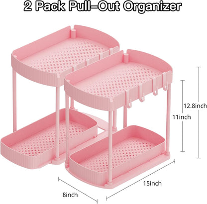 Ukeetap Multi-Purpose Pull-Out Storage Organizers, Under Sink/Cabinet Organizers and Storage for Bathroom & Kitchen, Black, 12.8 Inches, 2 Packs