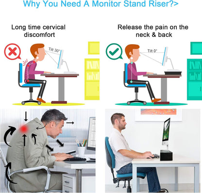 Marbrasse Monitor Stand Riser, 2 Pack 16.5 Inch 2 Tier Computer Monitor Stand, Printer Shelf Stand for Laptop Computer Screen Storagek,Desktop Stand with Phone Holder and Cable Management