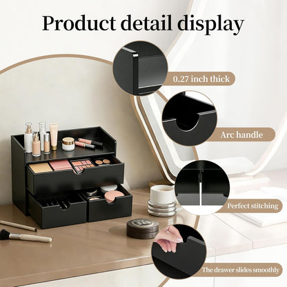 Bamboo Desk Organizer with Drawers,Mini Bamboo Desk Drawer,Can be used for storing bills, office supplies and kitchen utensils, and is suitable for storing in families and classrooms. (black)