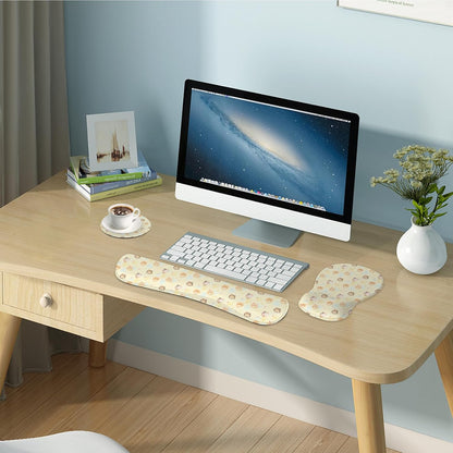 Wrist Rest Support for Mouse Pad Keyboard Set Circle Coaster Gaming Mouse Pad Ergonomic Gel Memory Foam Set for Computer, Laptop, Office, Pain Relief, Comfortably Typing Flowers KM-39
