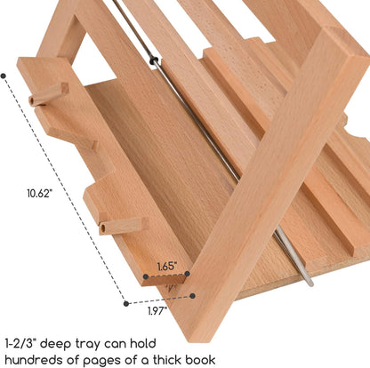 MEEDEN Book Stand with Page Holder Clips, Cookbook Holders for Reading Hands Free, Adjustable Foldable Solid Beechwood MacBook Stand for Laptop Textbook Bible File Documents - 13.39" x 9.25"
