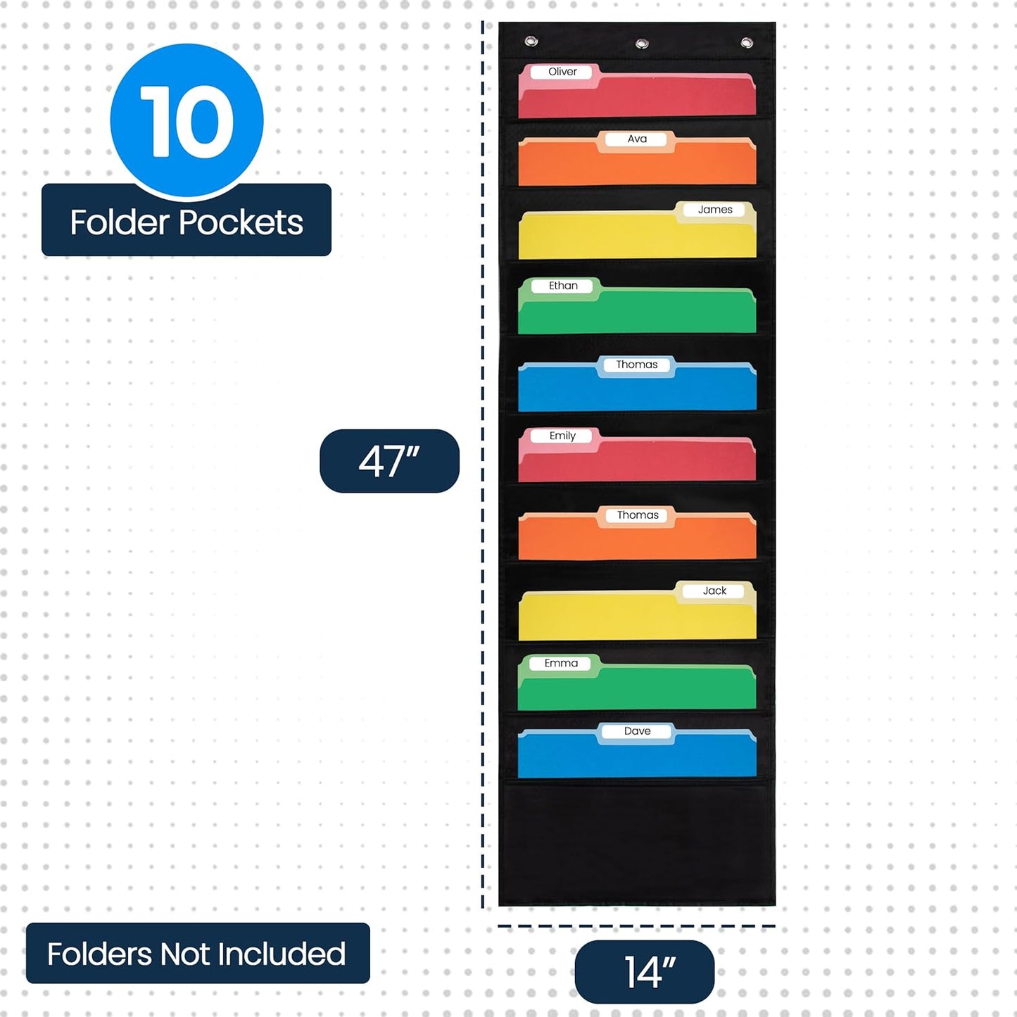 Essex Wares - 7 Pocket File Pocket Chart, Black, Tall - Versatile Wall Hanging File Folder Organizer for Classroom, Office, Home, and More - Wall Folder Organizer - 7 Pockets